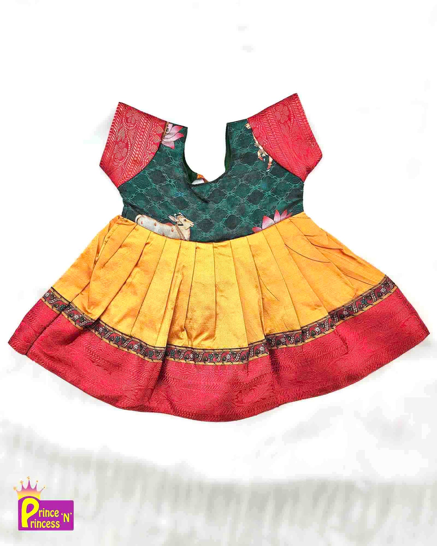Toddlers Yellow and Green PattuFrock LF542 Prince N Princess