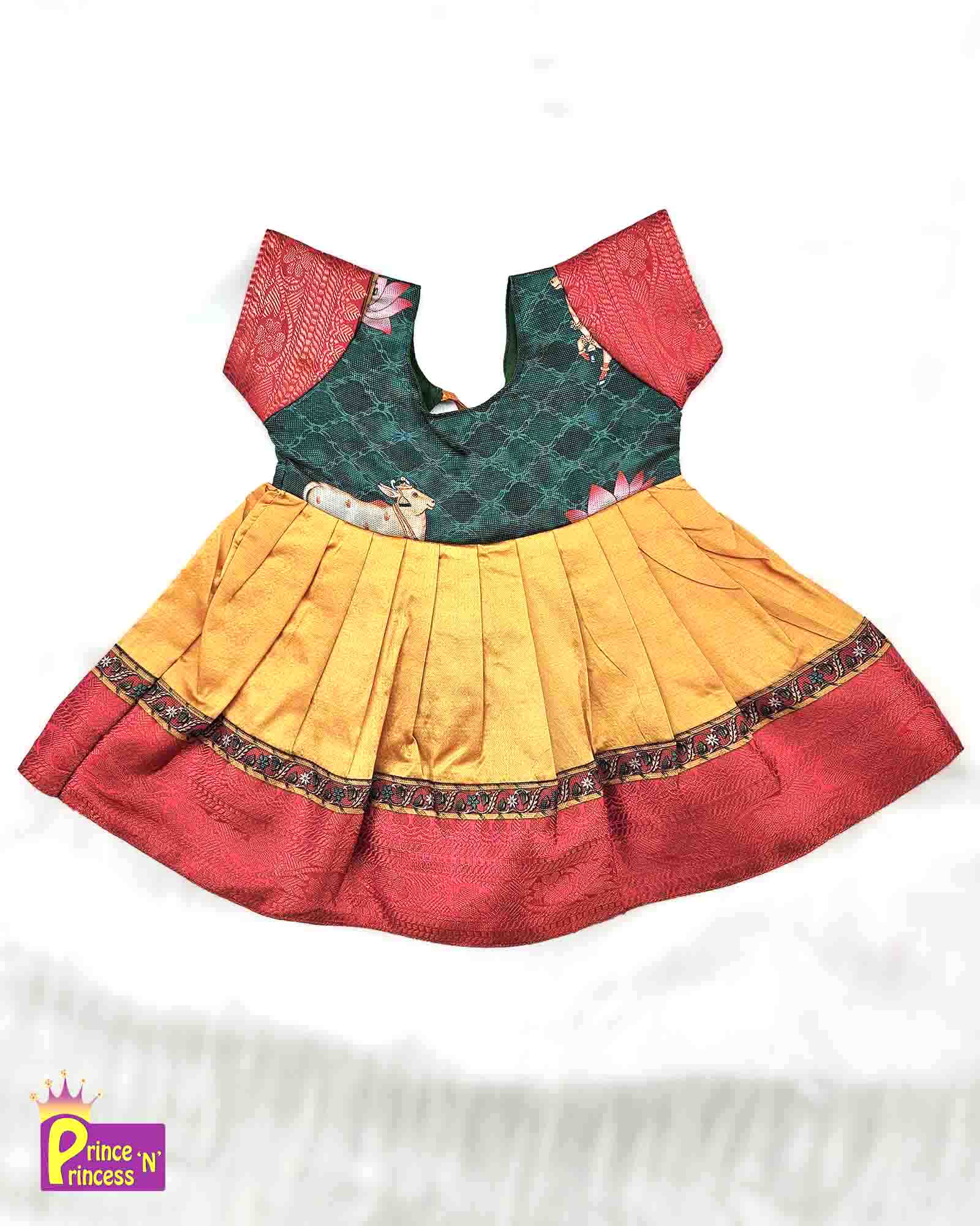 Toddlers Yellow and Green PattuFrock LF542 Prince N Princess