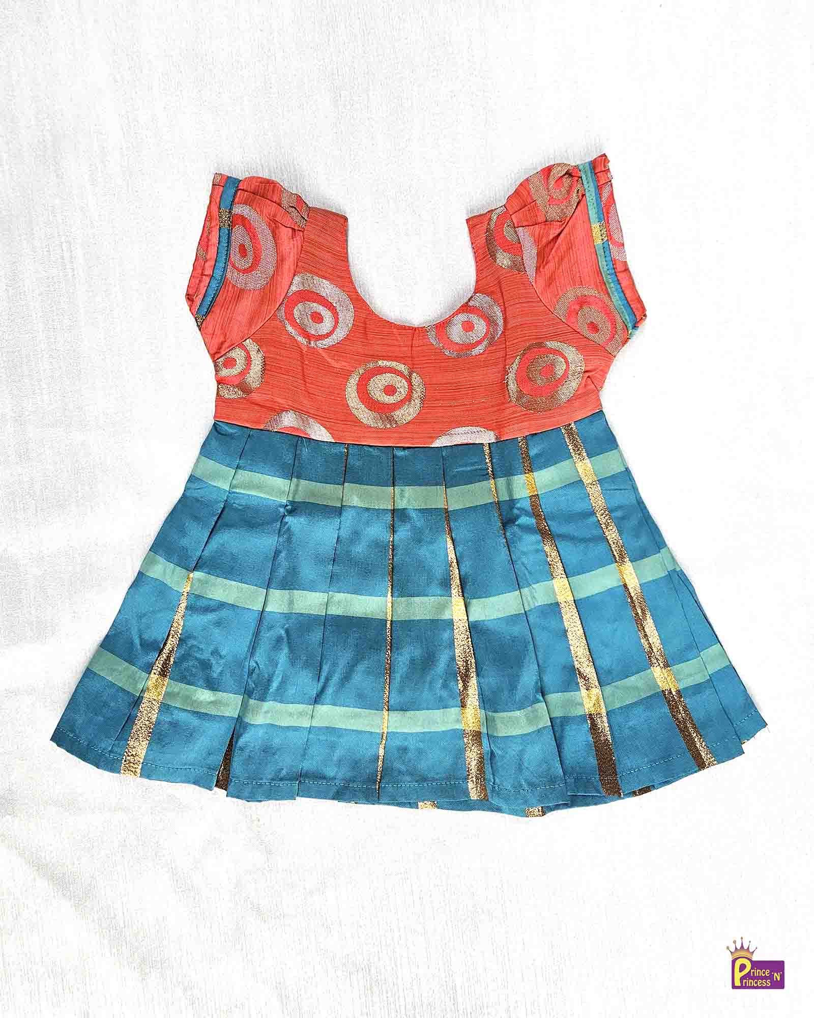 New Born Blue Orange Raw Silk Frock LF600