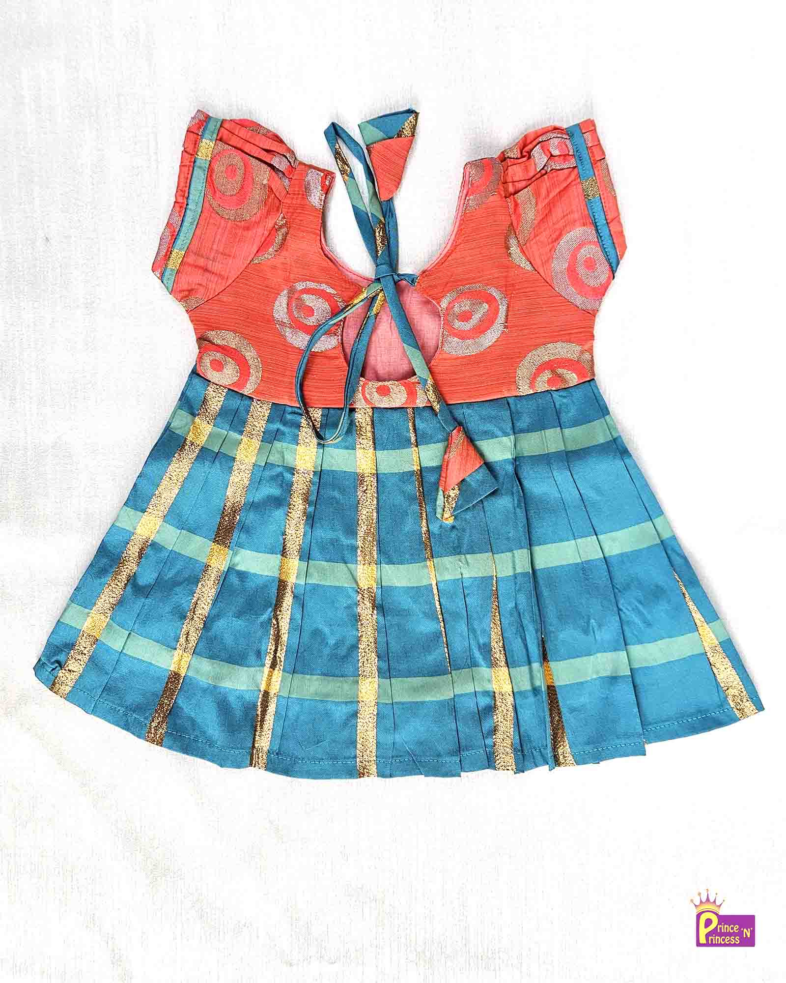 New Born Blue Orange Raw Silk Frock LF600