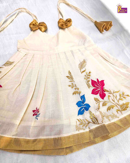 Toddlers Flower embroidery Pattu Frock LF609