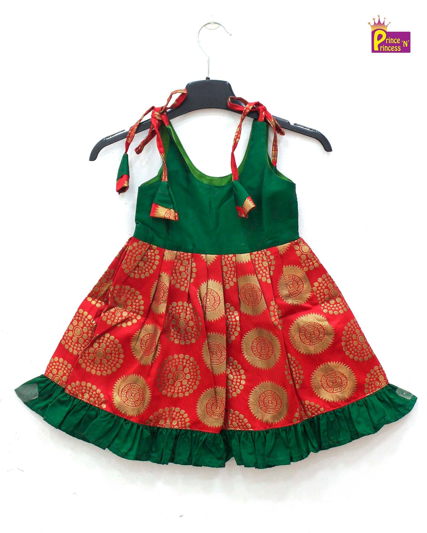 New born Green Red Raw Silk Frock LF626