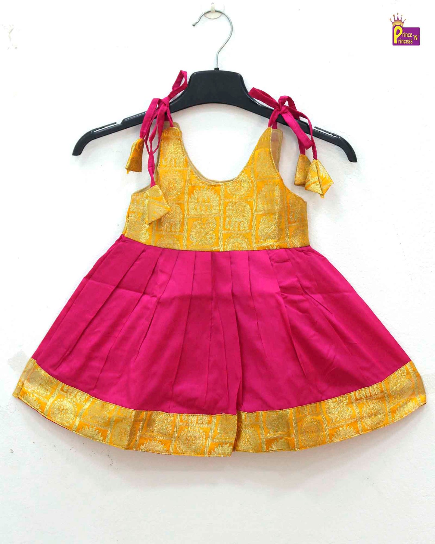 New born Yellow Pink Knot type frock LF633