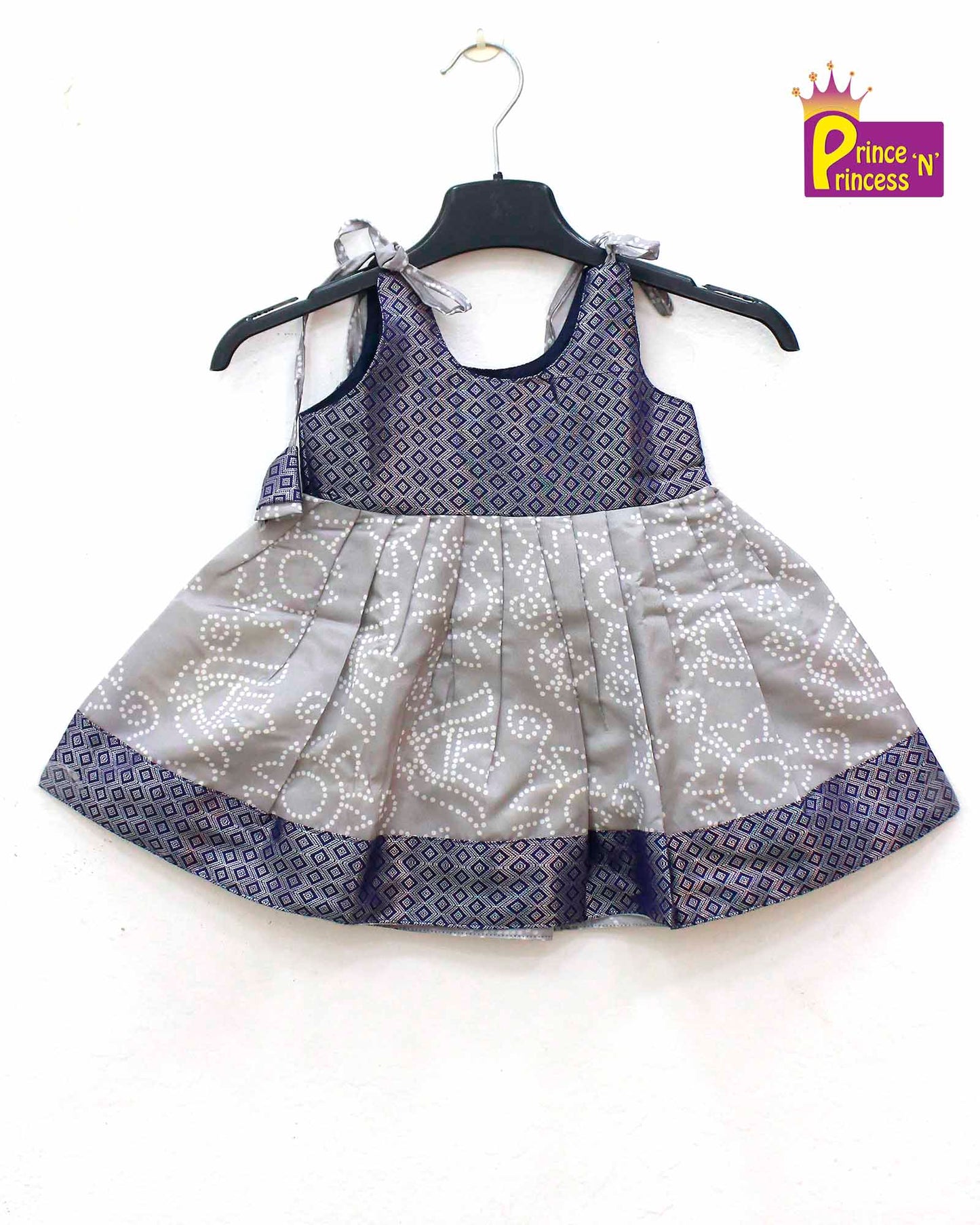 New born Grey Navy Raw Silk Frock LF638