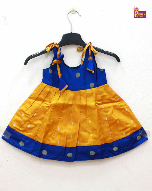 Toddlers Pepsi Blue with yellow Pattu Frock LF698