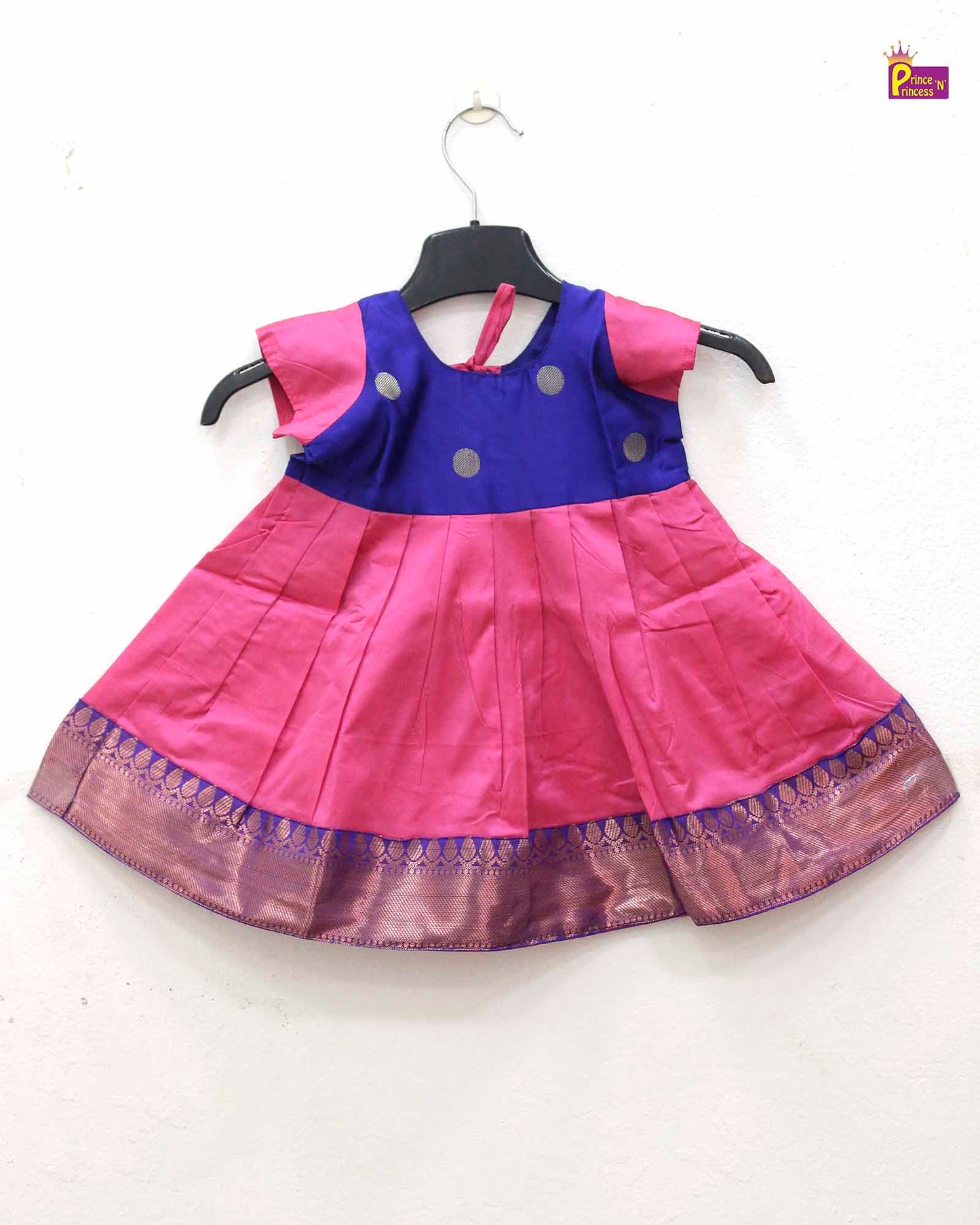 New Born Pink Blue Raw Silk Frock LF707