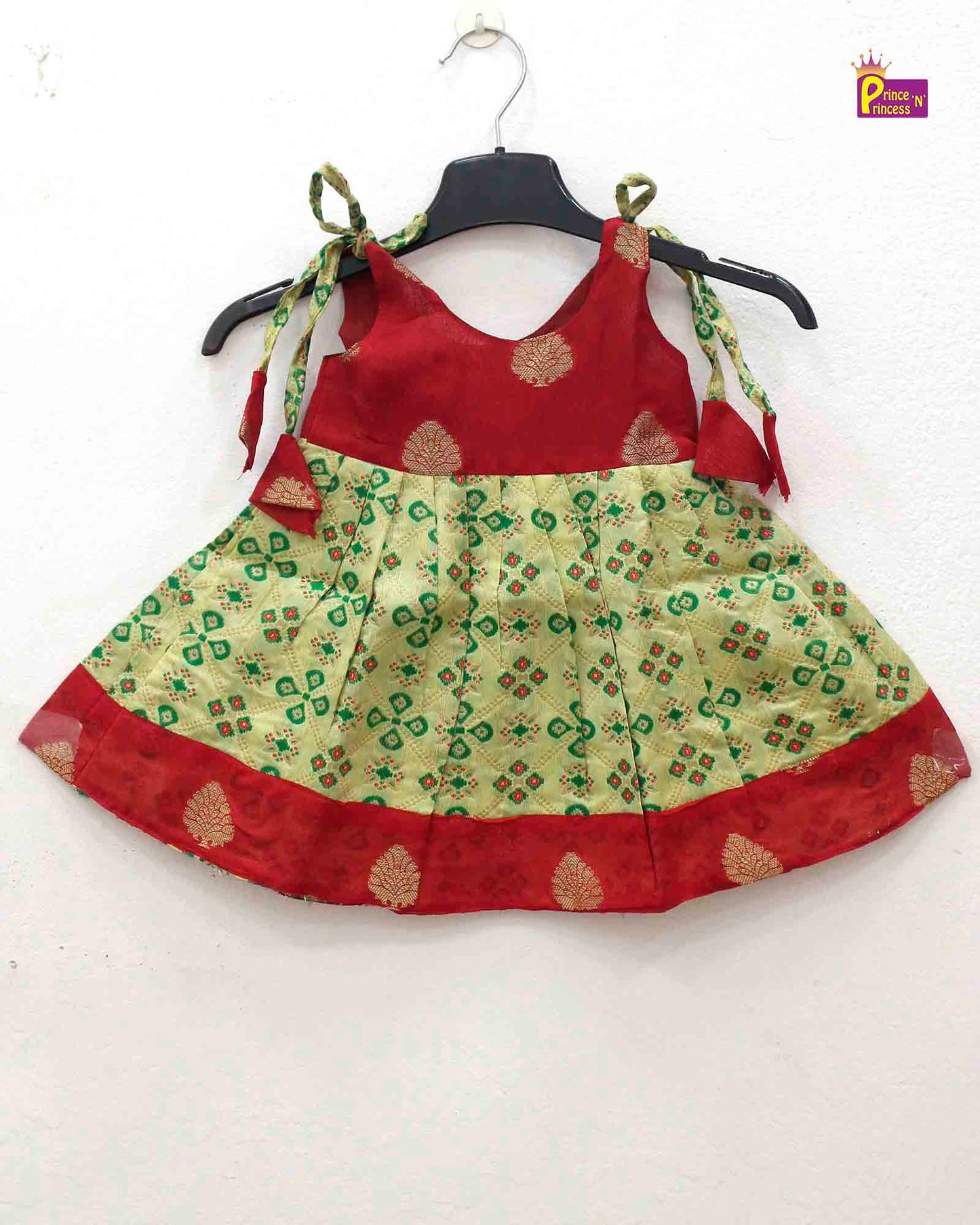 New born Red Green  Raw Silk Frock LF717