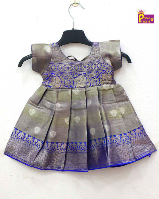 New born Blue Raw Silk Frock LF721