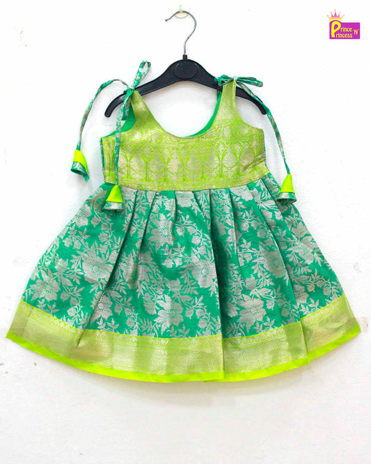 New Born Rama green  Raw silk knot Frock LF738