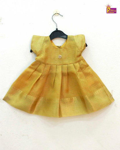 New born Golden Tissue Silk Frock  LF746