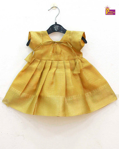 New born Golden Tissue Silk Frock  LF746