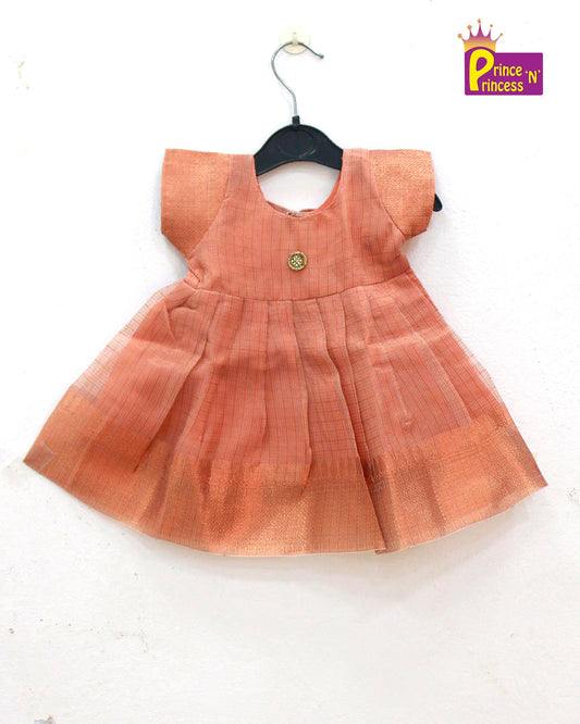 New born Copper Tissue Silk Frock  LF748