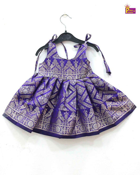 New born  Purple Raw Silk Frock  LF752