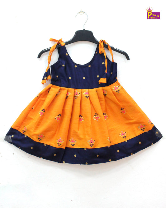 New born navy orange Raw Silk Frock  LF754