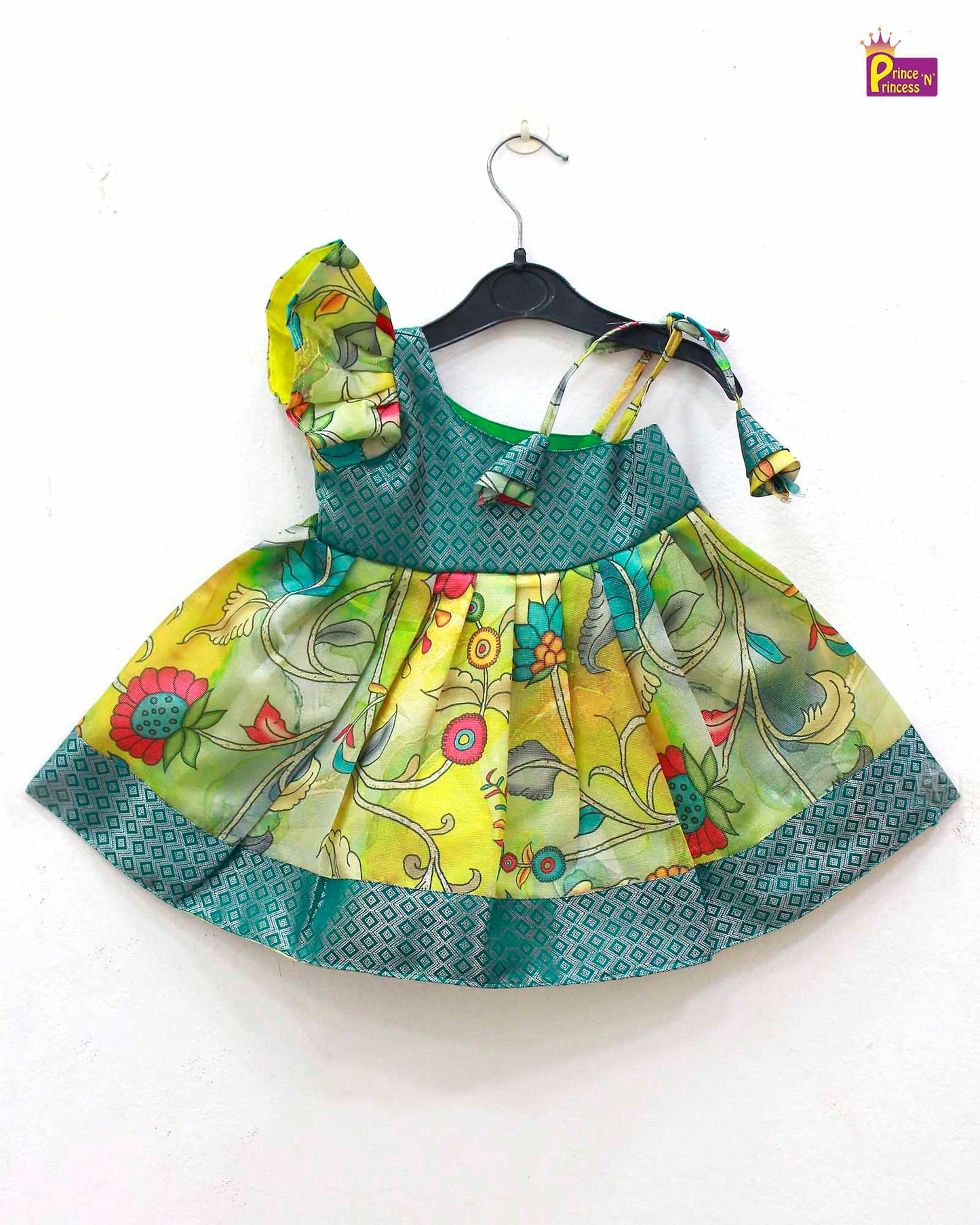 New born Rama Green Raw Silk Frock  LF756