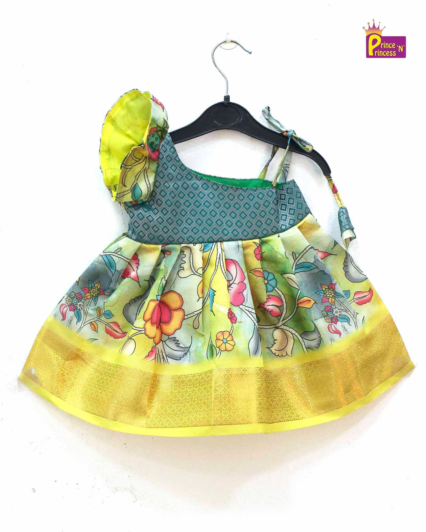 New born Rama Green Raw Silk Frock  LF757