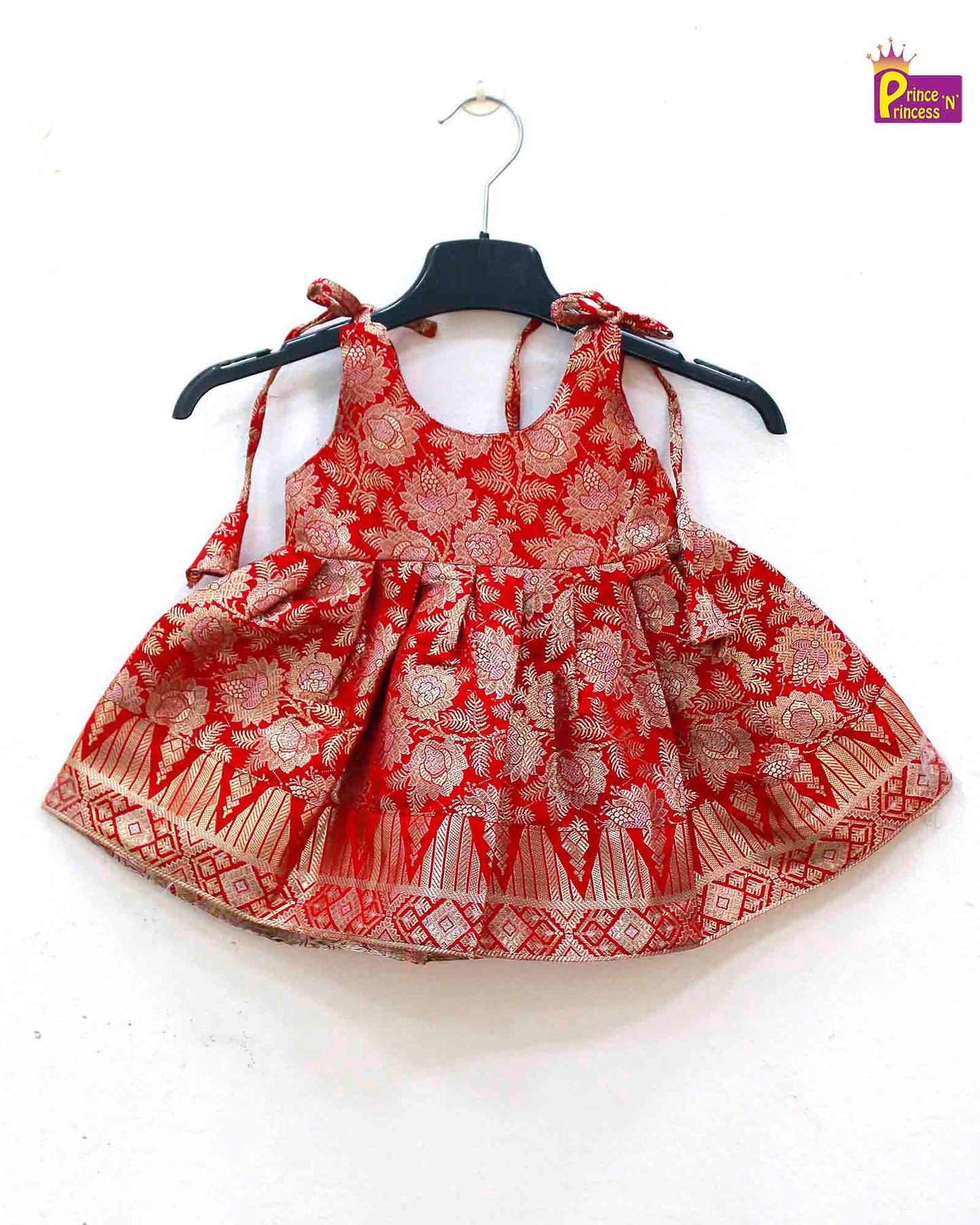 New born Red Raw Silk Frock  LF758