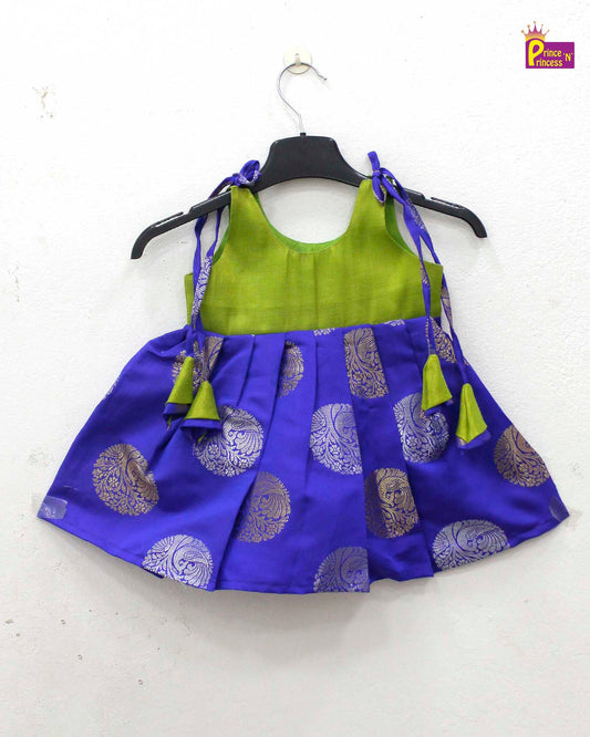 New born Blue with Green Raw Silk Frock LF770