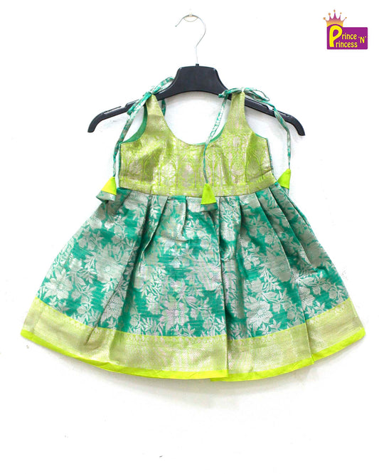 New born Green Raw Silk Frock LF783