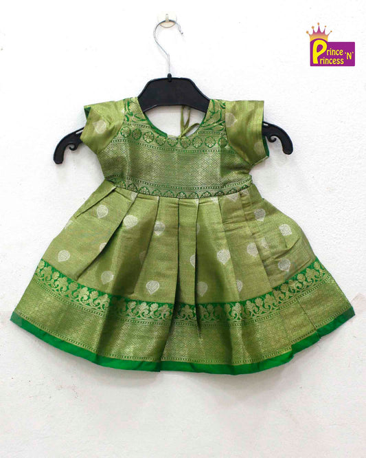 New born Green Raw Silk Frock LF786