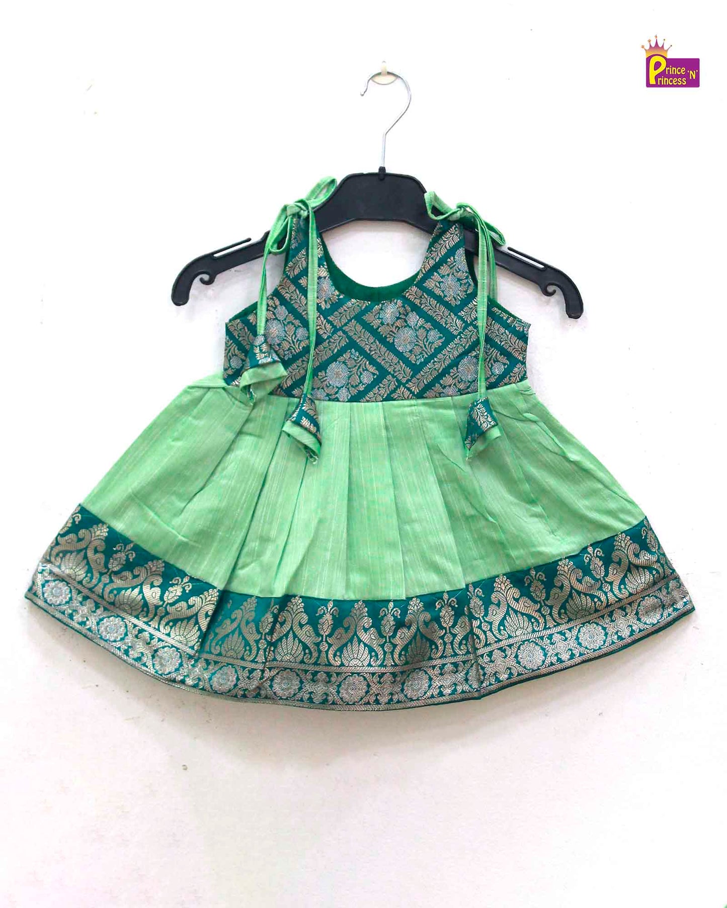 New born Green Raw Silk Frock LF801