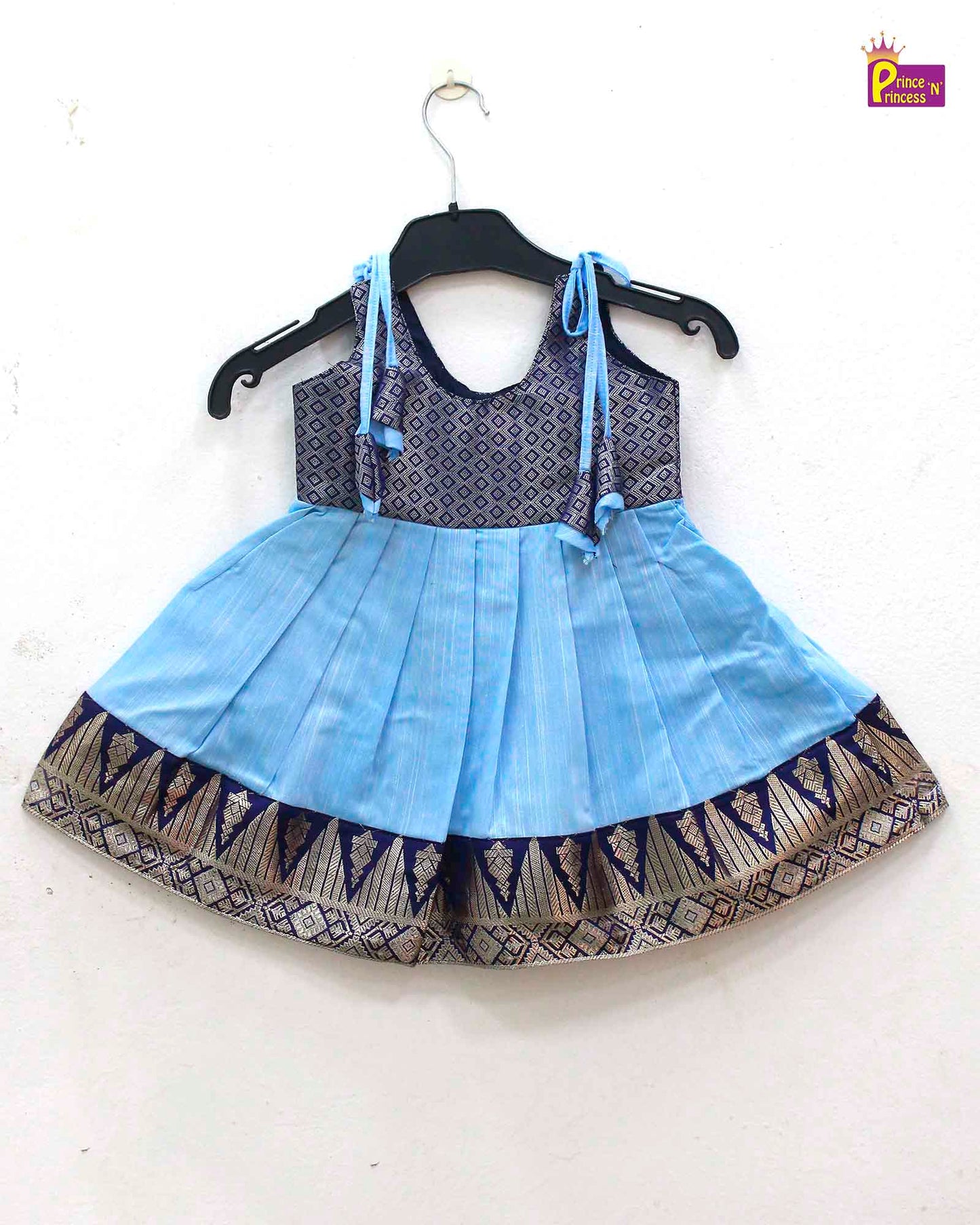 New born Blue Yellow Raw Silk Frock LF802