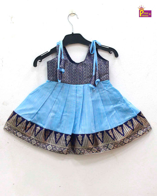 New born Blue Yellow Raw Silk Frock LF802