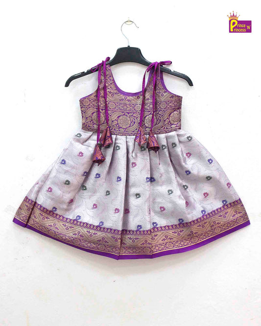 New born Silver Purple  Raw Silk Banarasi LF806