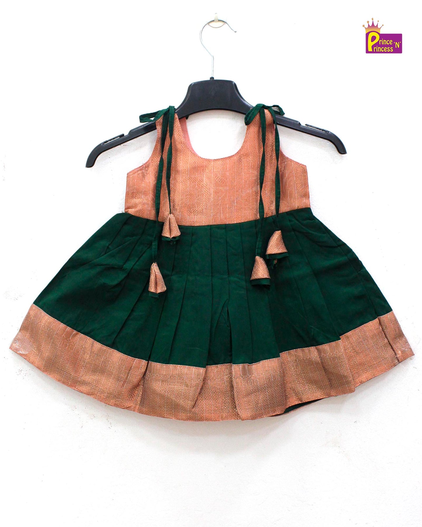 New born Dark Green with copper Raw Silk Frock  LF830