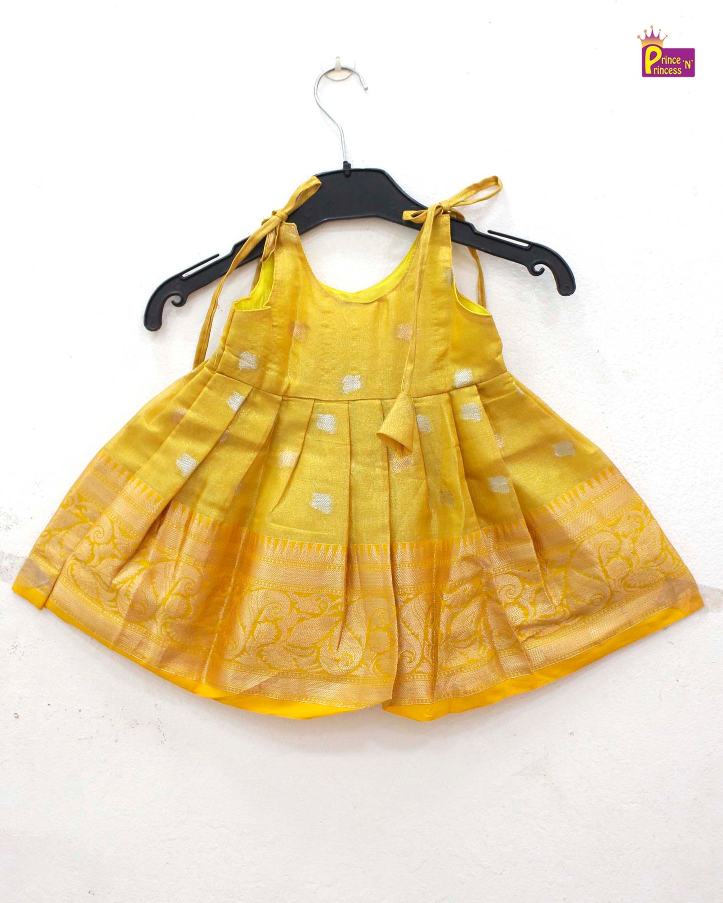 New born Yellow Raw Silk Frock  LF845