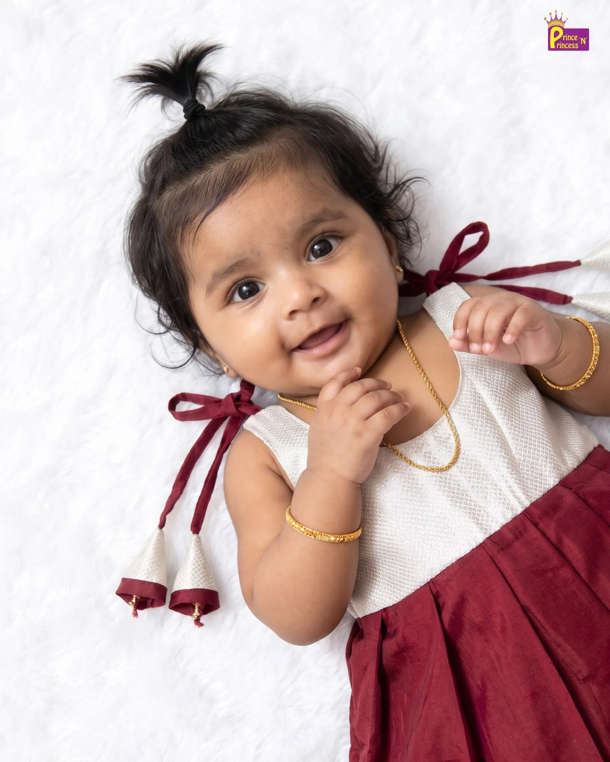 Maroon Raw Silk Newborn Lakshana Frock - Traditional Temple Wear LF2090