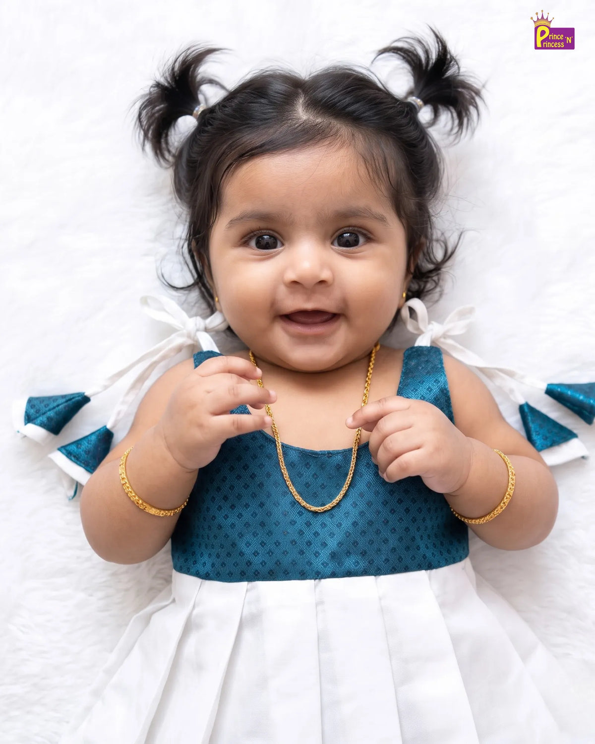 White Raw Silk Newborn Lakshana Frock - Naming Ceremony Dress LF2088