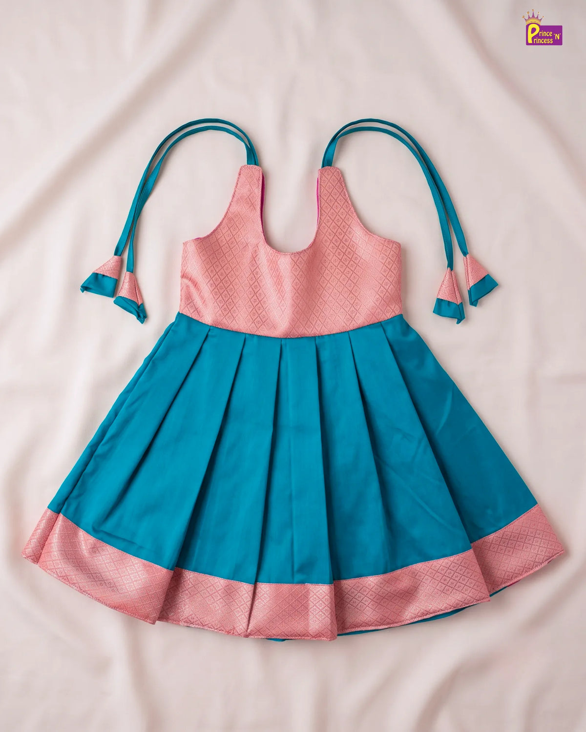 Pink And Teal Pattu Frock for Baby Girl |  Newborn Silk Frock  LF2055