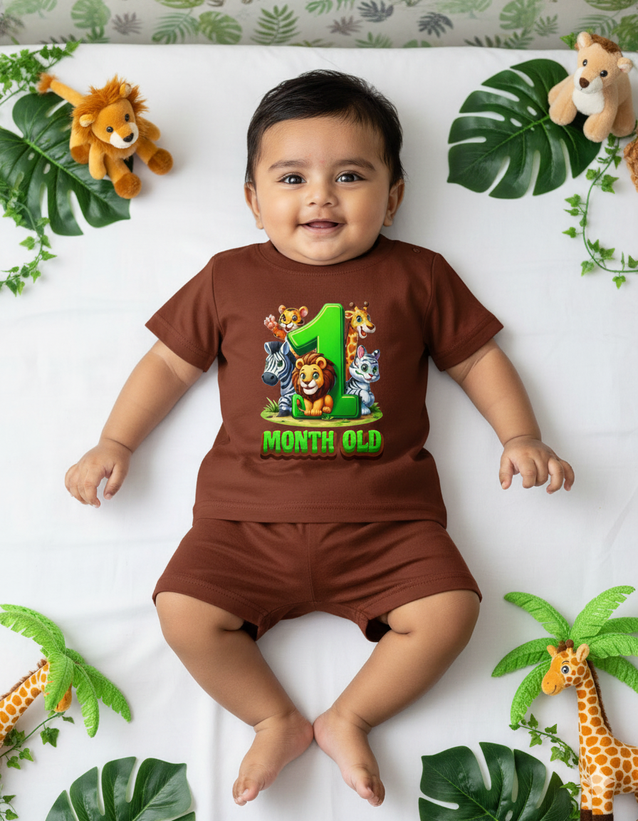 Newborn Chocolate Brown Tees (Only T-Shirt) | Jungle Animal | NPT035