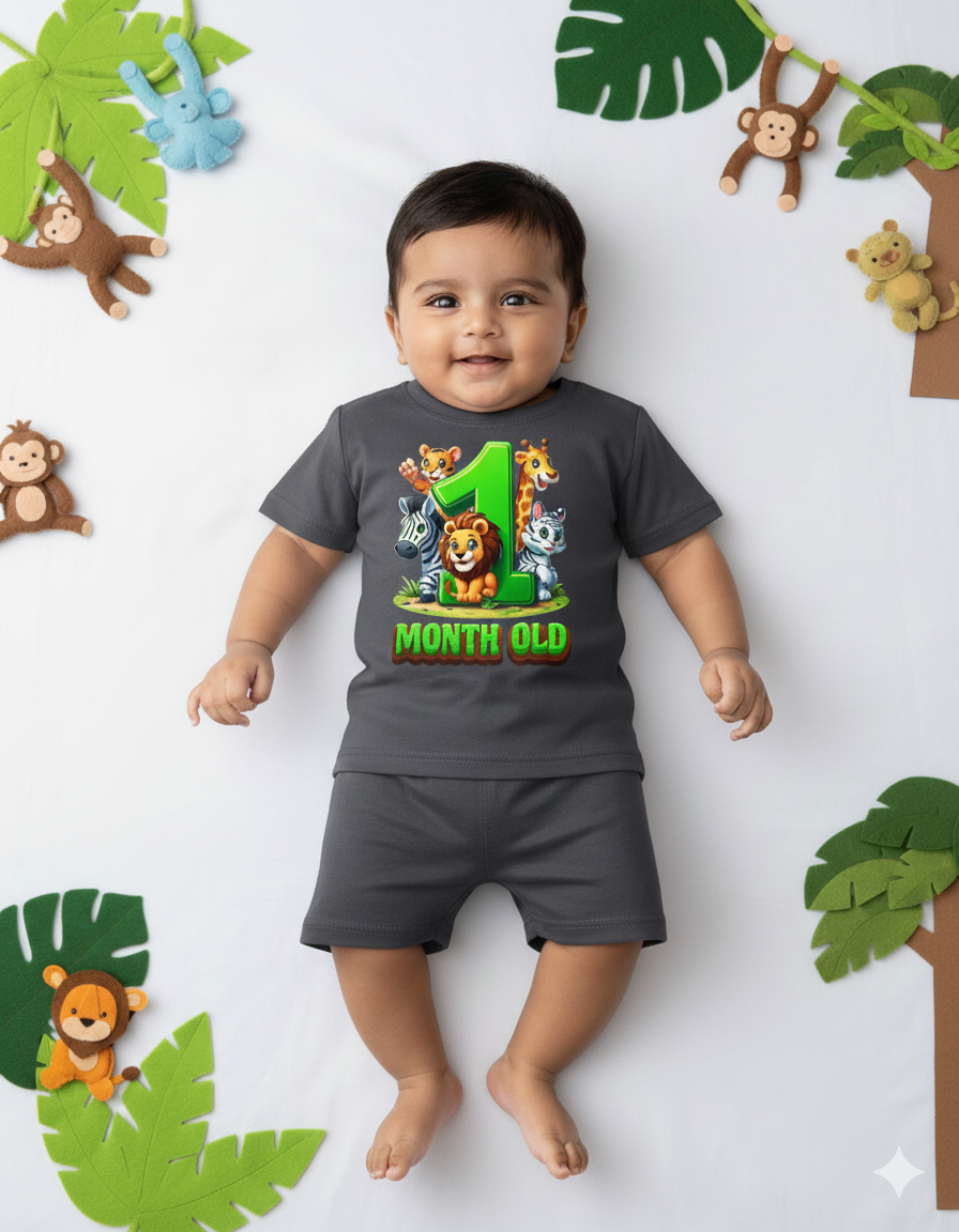 Newborn Dark Grey Tees (Only T-Shirt) | Jungle Animal | NPT037