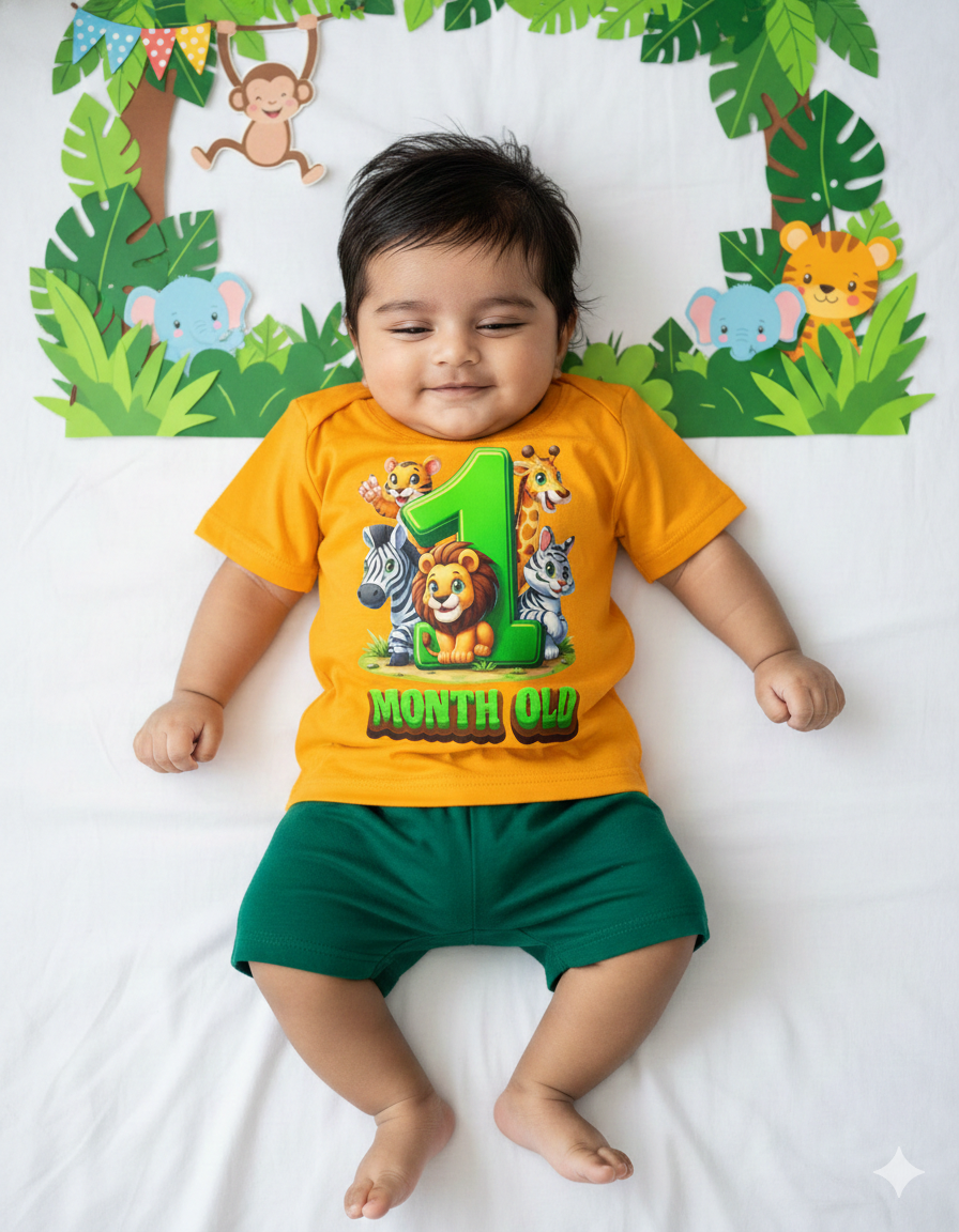 Newborn Mustard Tees (Only T-Shirt) | Jungle Animal | NPT041