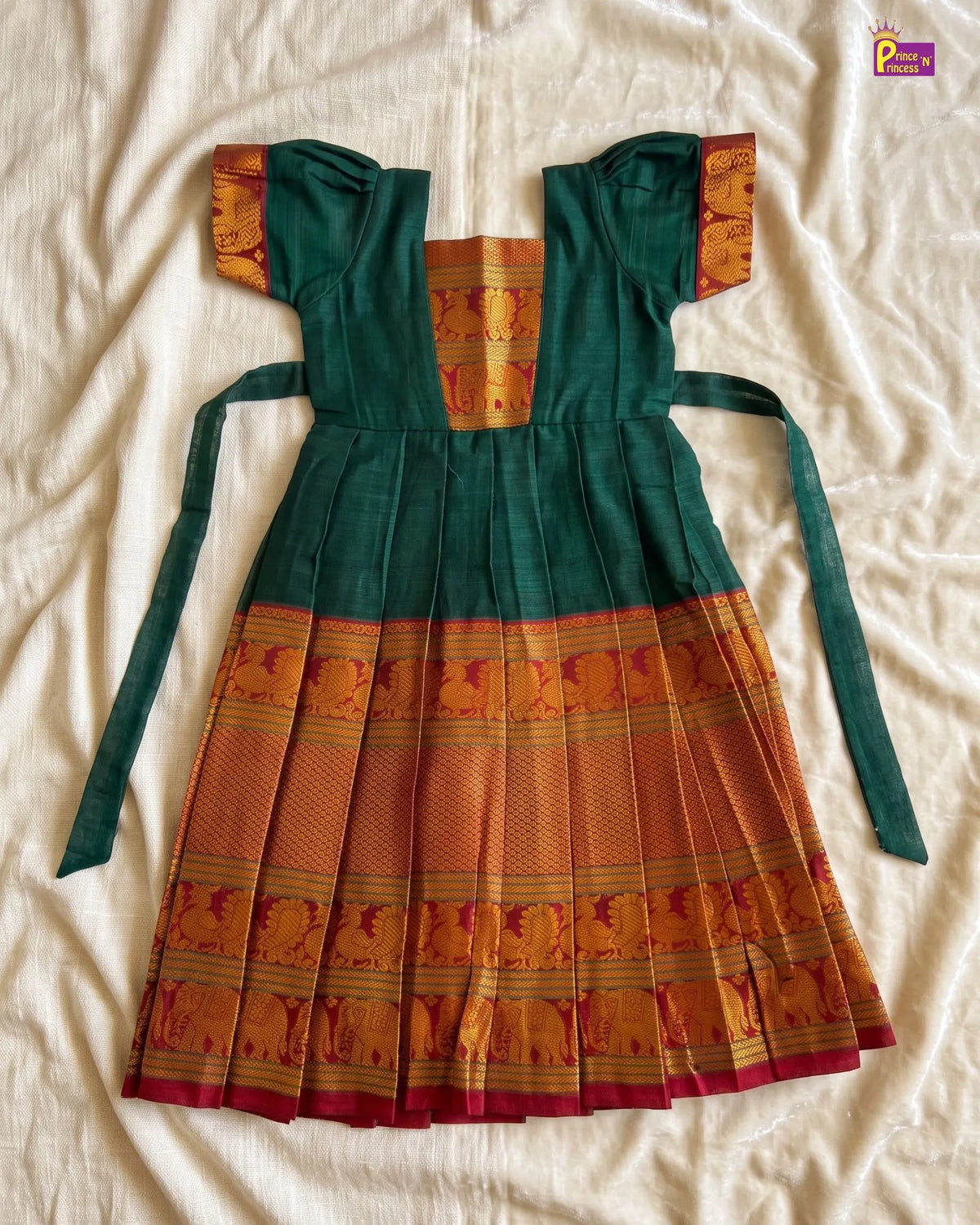 Girls Bottle Green Kalyani Cotton Gown - PG747