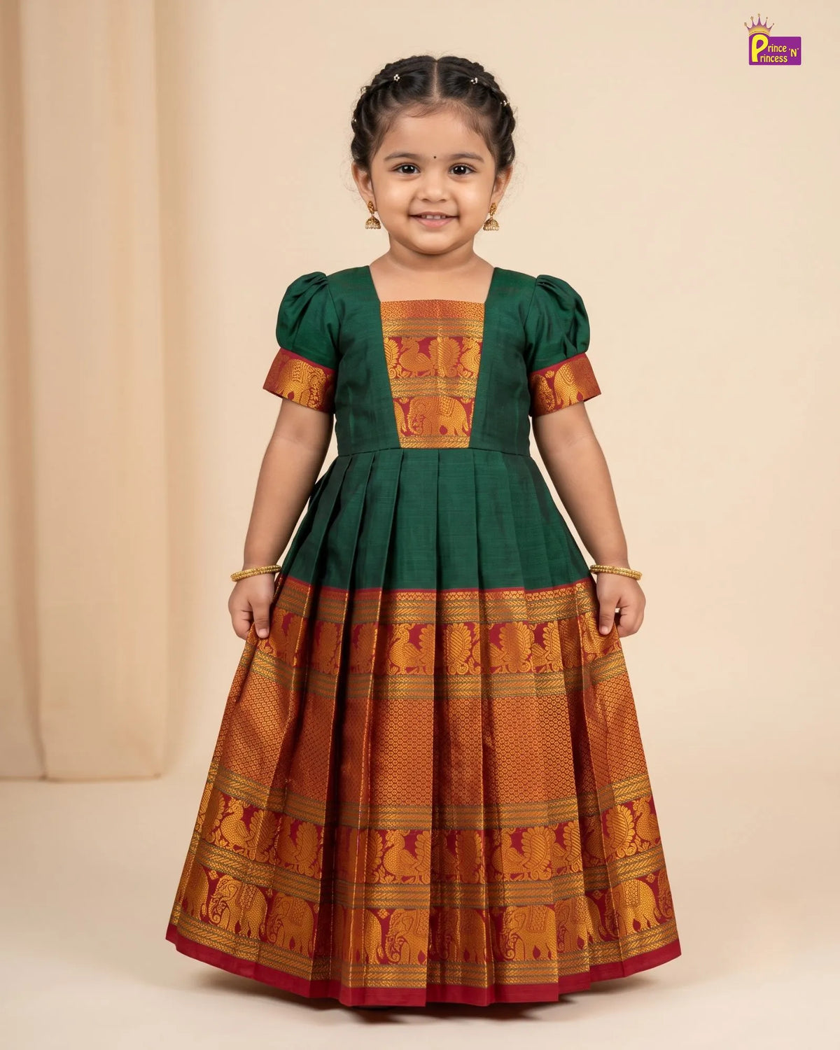 Girls Bottle Green Kalyani Cotton Gown - PG747