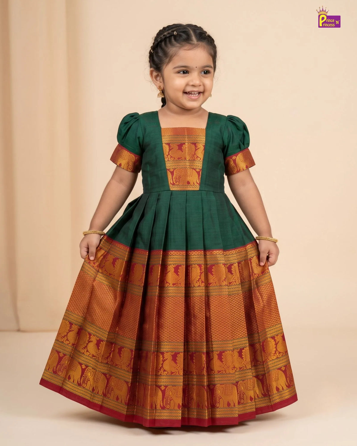 Girls Bottle Green Kalyani Cotton Gown - PG747