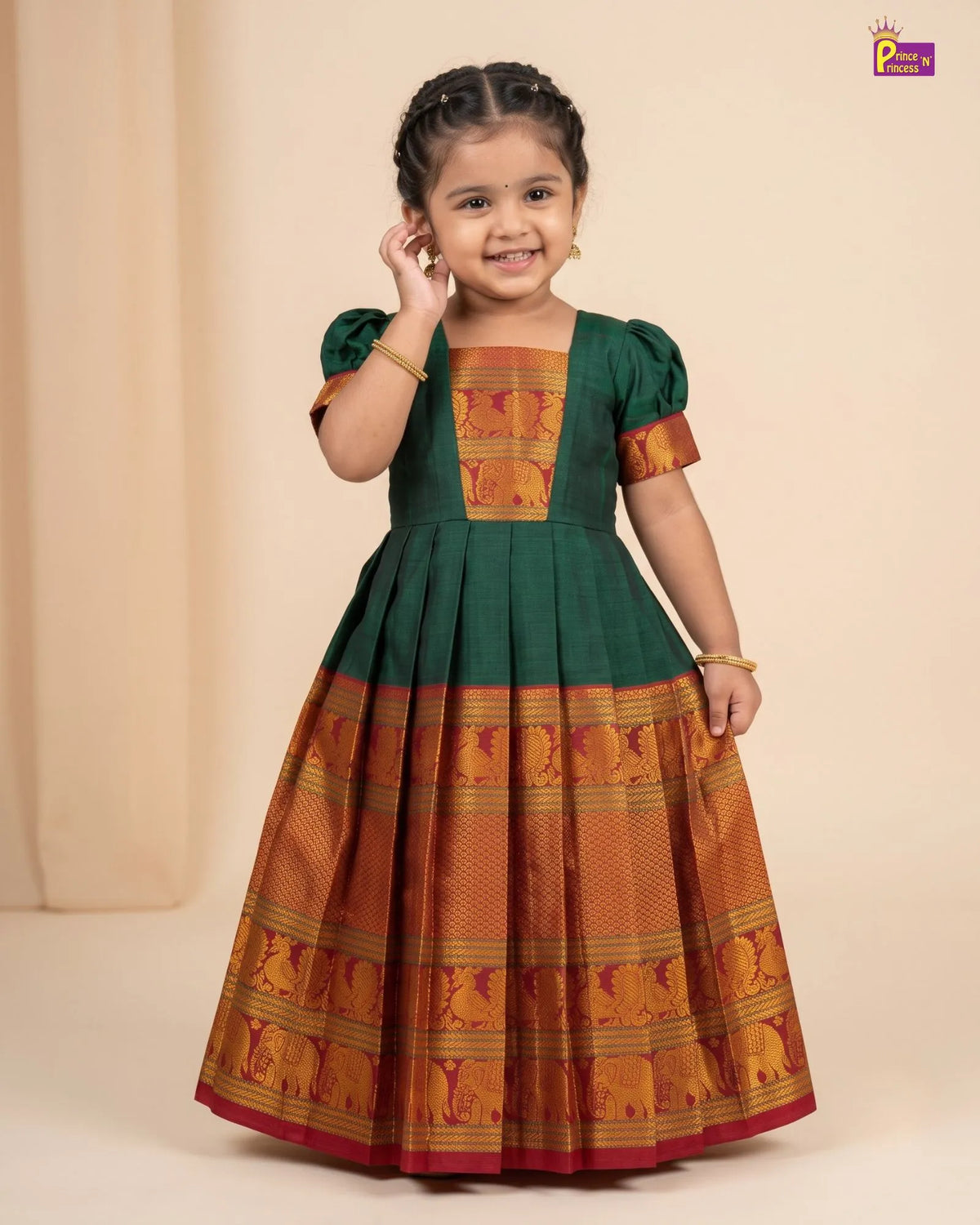 Girls Bottle Green Kalyani Cotton Gown - PG747