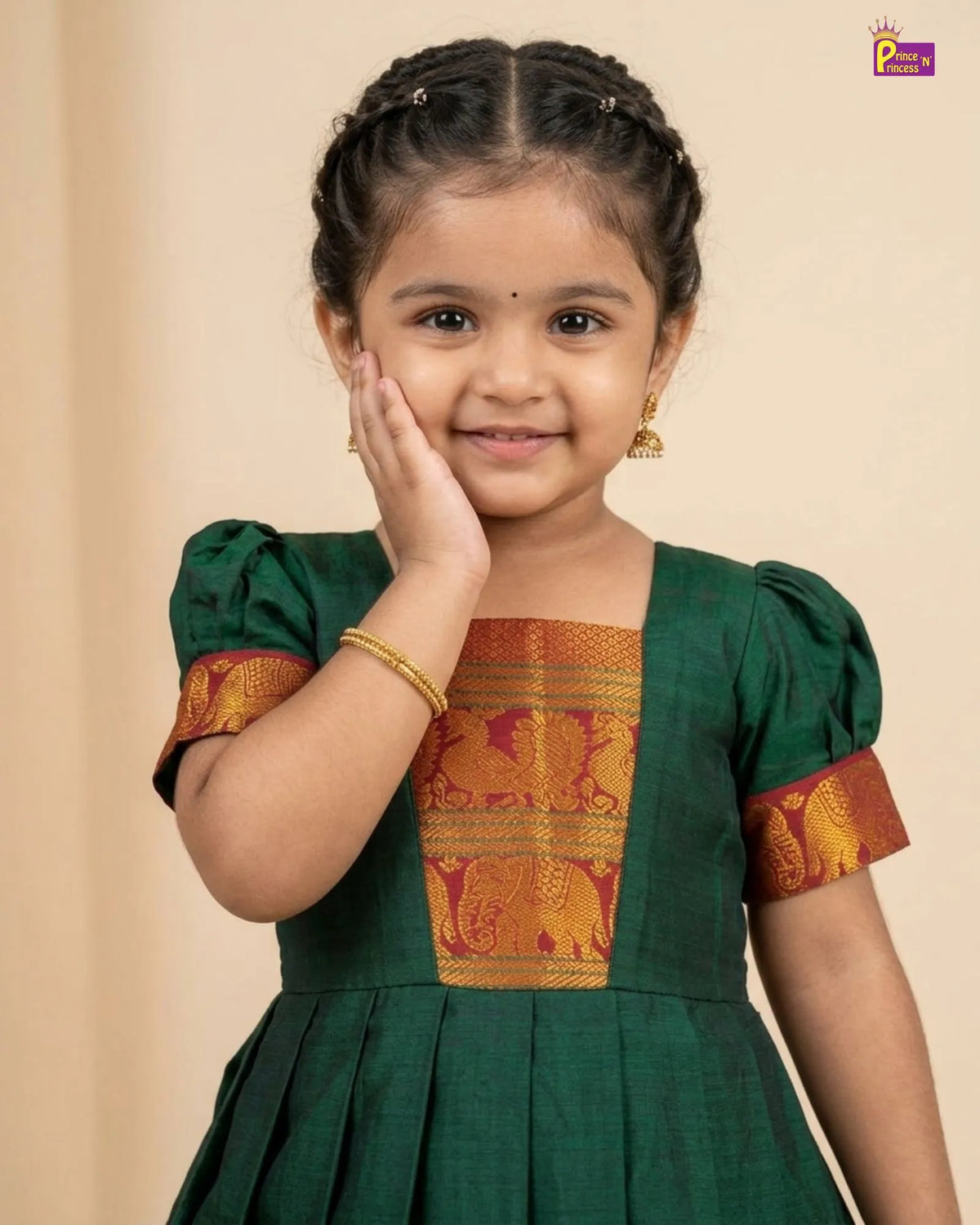 Girls Bottle Green Kalyani Cotton Gown - PG747