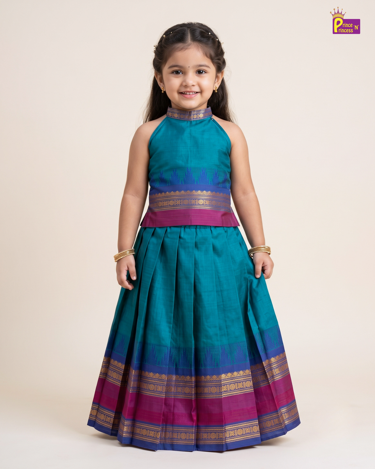 Magenta Modern Halter Neck chettinad Cotto Pattu Pavadai Set - PPP2173