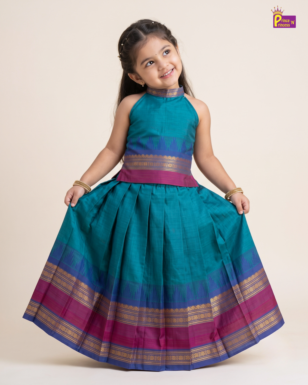 Magenta Modern Halter Neck chettinad Cotto Pattu Pavadai Set - PPP2173