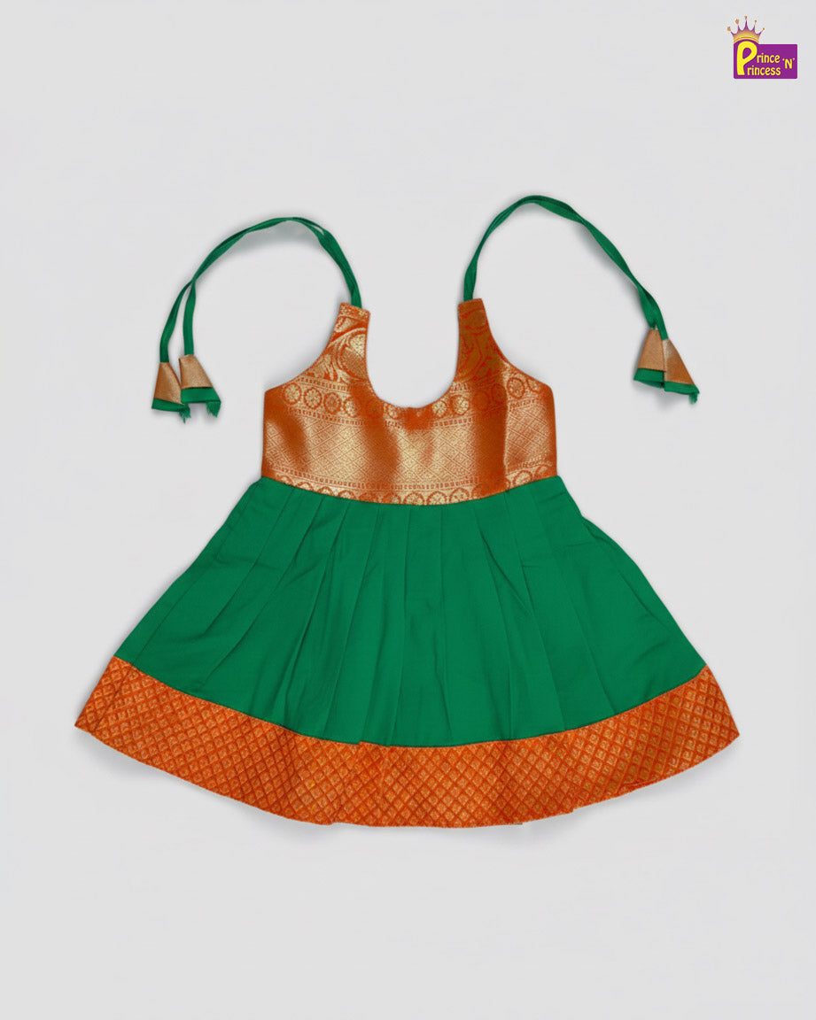 Green and orange dress with embroidered details on a light gray background - Prince N Princess