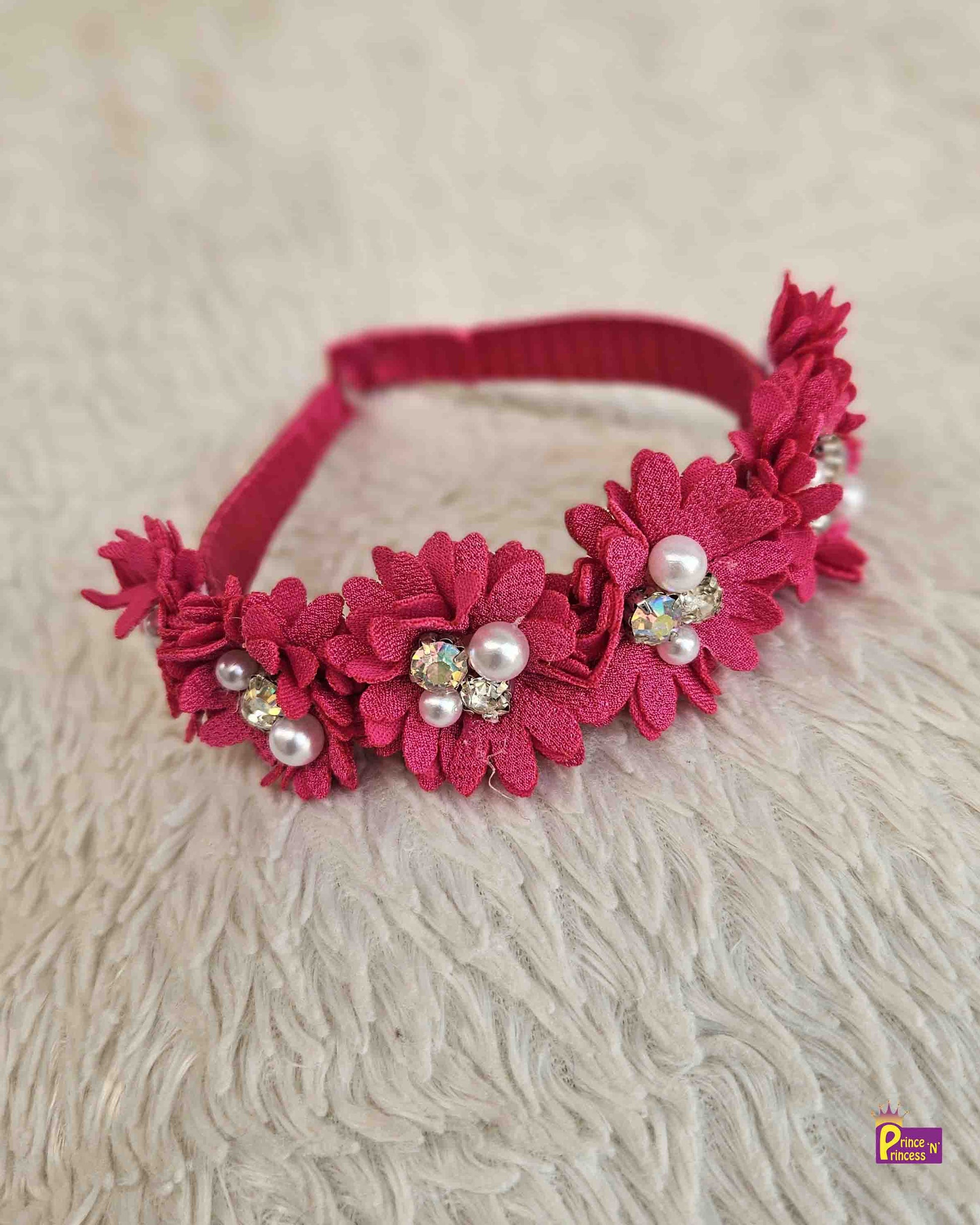 Rani Pink Satin Hair Band with Foam Flower - Prince N Princess 