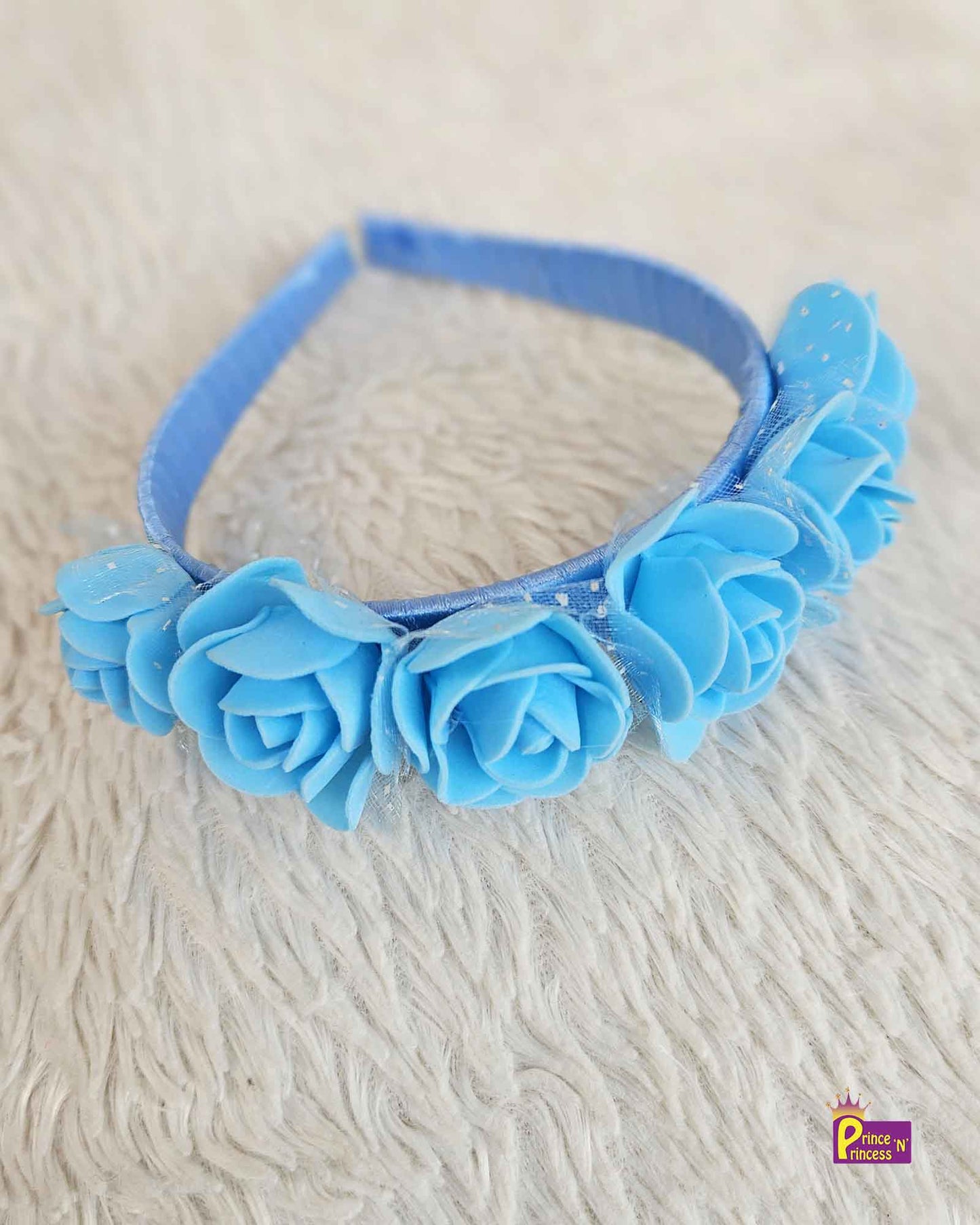 Blue Satin Hair Band with Foam Flower Prince N Princess