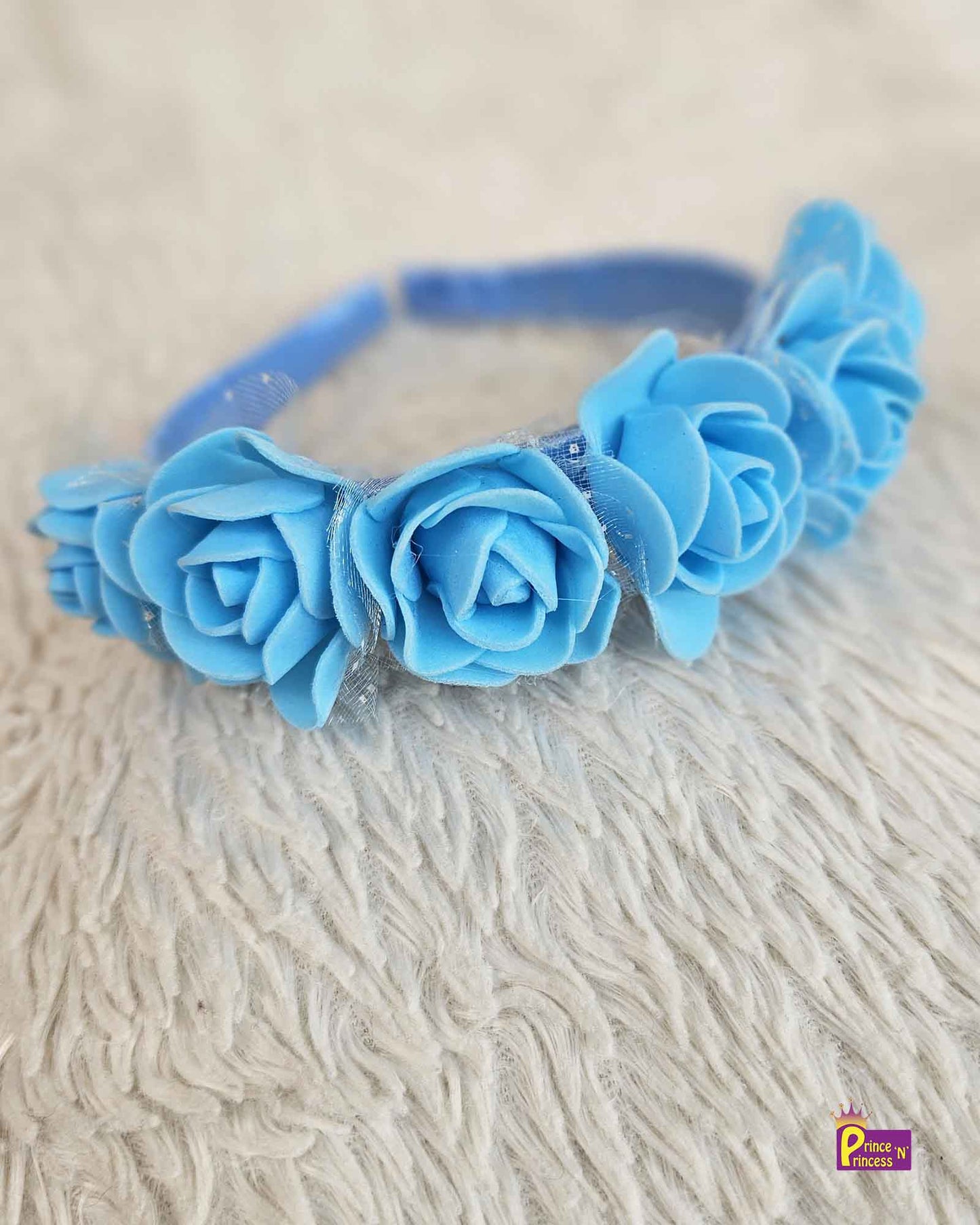 Blue Satin Hair Band with Foam Flower Prince N Princess