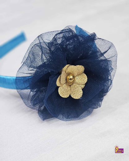 Peacock Blue Satin Hair Band with flower PACS013