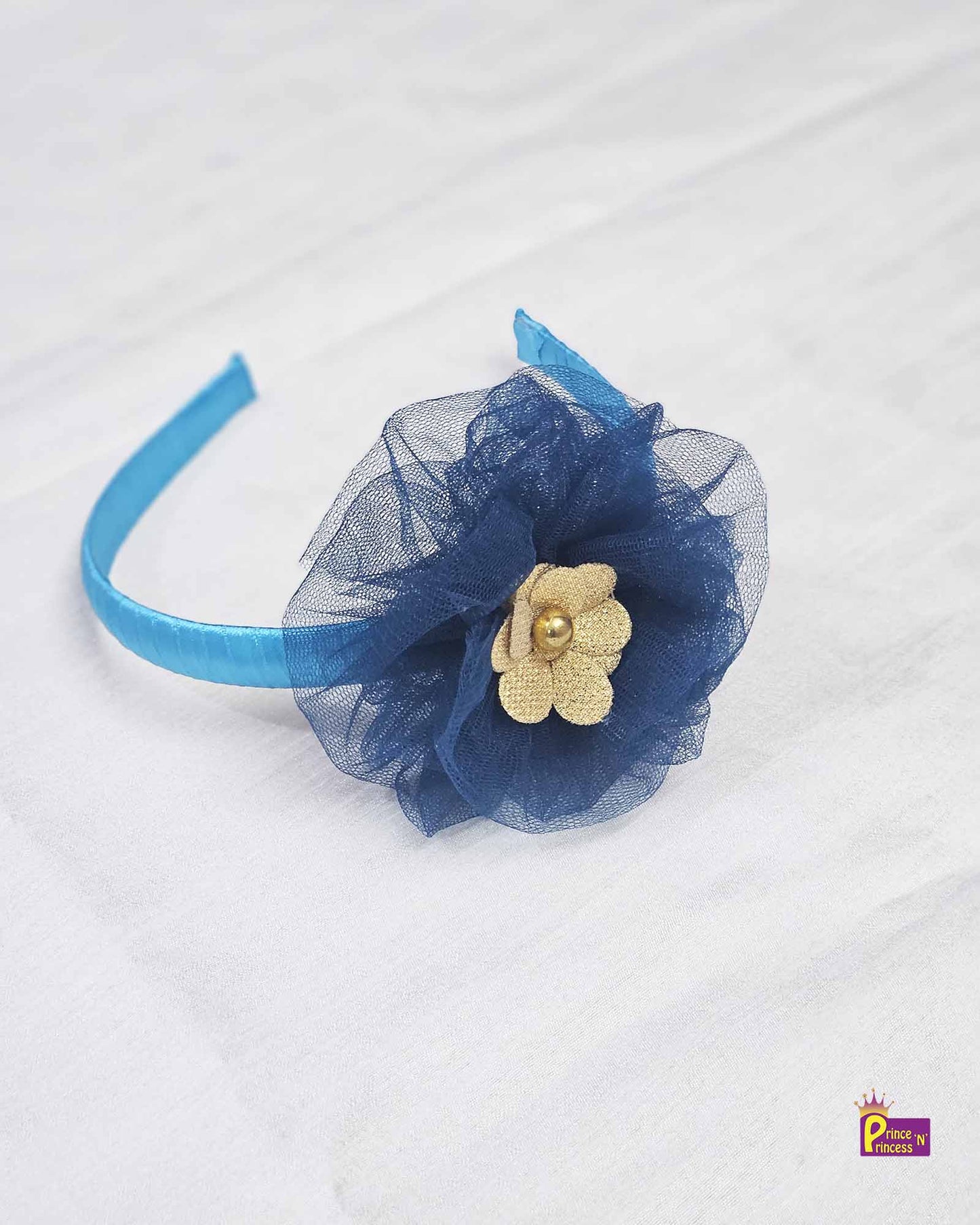 Peacock Blue Satin Hair Band with flower PACS013