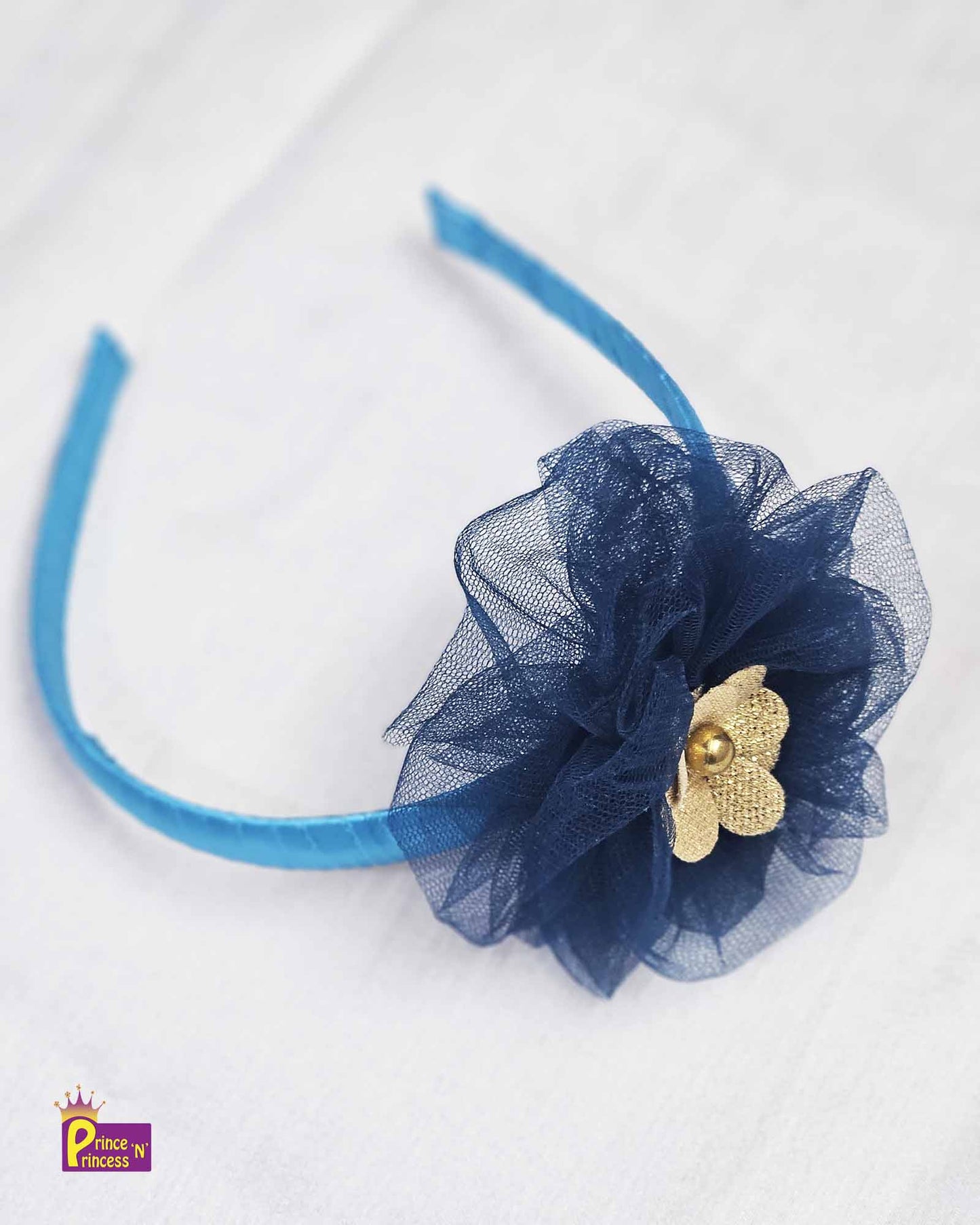 Peacock Blue Satin Hair Band with flower PACS013